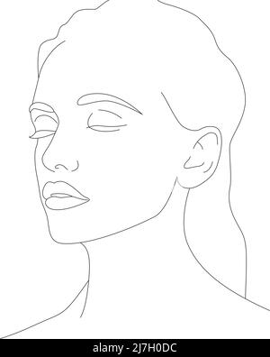 La tête d'une femme. Illustration d'art linéaire vectoriel dessinée à la main. Dessin dans le style d'une ligne. La face est une ligne. Le visage d'une femme. Portrait de minimum Illustration de Vecteur