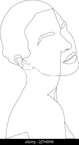 Le visage de la femme dessine une seule ligne sur un fond blanc isolé. Illustration vectorielle. Le visage d'une femme. Portrait du minimalisme. Boho. Illustration de Vecteur