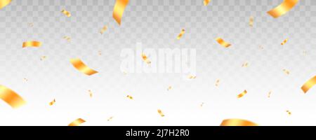 Confettis Golden Vector isolés sur fond transparent horizontal. Bannière confettis d'or en forme d'explosion, pour mariage, et décoration de style luxueux. Illustration de Vecteur