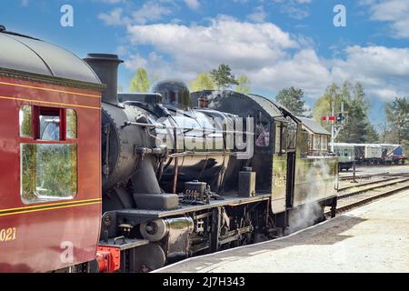 STRATHSPEY BATEAU DE CHEMIN DE FER DE LA GARE DE GARTEN ECOSSE LE TRAIN À VAPEUR 46512 ET UNE CALÈCHE Banque D'Images