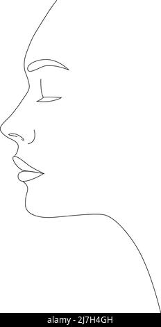 Le visage de la femme dessine une seule ligne sur un fond blanc isolé. Illustration vectorielle. Le visage d'une femme. Portrait du minimalisme. Boho. Illustration de Vecteur