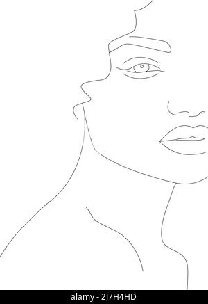 Le visage d'une femme est une ligne. Portrait continu d'une femme dans un style moderne minimaliste. Illustrations vectorielles pour affiches, tee-shirts, avatars. Le fa Illustration de Vecteur