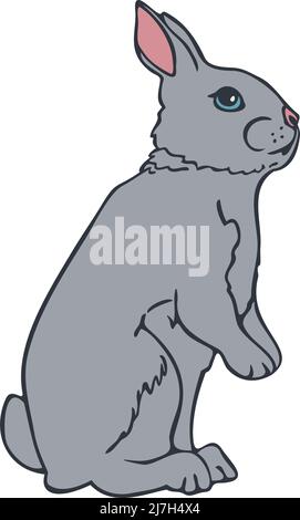 Illustration vectorielle d'un lapin coloré et représenté par une ligne. Lapin tiré à la main debout sur les pattes arrière. Illustration de Vecteur