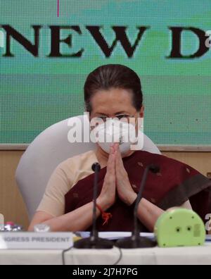 New Delhi, Inde. 09th mai 2022. Sonia Gandhi, présidente du Congrès, lors de la réunion du Comité de travail du Congrès à All India Siège du Comité du Congrès à New Delhi, Inde, le 9 mai 2022. (Photo de Ravi Batra/Sipa USA) crédit: SIPA USA/Alay Live News Banque D'Images