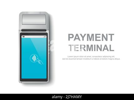 Vector Realistic 3D Touch NFC Mobile Payment machine. Gros plan du terminal POS isolé sur blanc. Modèle de conception de paiement bancaire sans fil sans contact Illustration de Vecteur