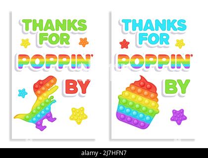 Lot de 2 cartes d'anniversaire Popit arc-en-ciel à motif jouet pour violon. Faites la fête comme un jouet en silicone tendance pour le violon dans des couleurs vives. Capteur de bulle Illustration de Vecteur