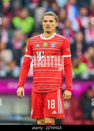 Munich, Allemagne, 08/05/2022, Marcel Sabitzer, FCB 18 dans le match FC BAYERN MÜNCHEN - VFB STUTTGART 2-2 1.Ligue allemande de football le 08 mai 2022 à Munich, Allemagne. Saison 2021/2022, jour de match 33, 1.Bundesliga, Muenchen, 33.Spieltag. FCB, © Peter Schatz / Alamy Live News - LA RÉGLEMENTATION DFL INTERDIT TOUTE UTILISATION DE PHOTOGRAPHIES comme SÉQUENCES D'IMAGES et/ou QUASI-VIDÉO - Banque D'Images