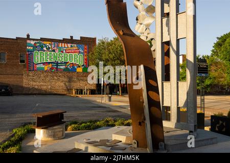 9/11 sculptures dans le parc commémoratif de Greensboro, Caroline du Nord Banque D'Images