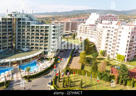 Sunny Beach, Bulgarie - 28 août 2016 : vue aérienne sur l'hôtel quatre étoiles Marvel Banque D'Images