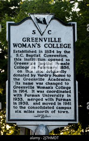 Panneau de plaque de l'université de Greenville Woman à Greenville SC Banque D'Images