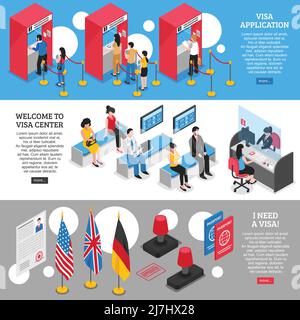 Ensemble de bannières horizontales centrales Visa avec symboles d'application isométriques isolés illustration vectorielle Illustration de Vecteur