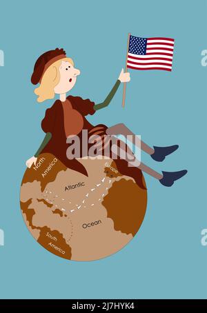 Columbus Day. Columbus avec le drapeau américain Illustration de Vecteur