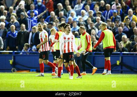 Hillsborough Stadium, Sheffield, Angleterre - 9th mai 2022 Patrick Roberts (77) de Sunderland après qu'il a marqué pour le faire 1 - 1 pendant le match Sheffield Wednesday v Sunderland, Sky Bet League One, (jouez à la deuxième jambe) 2021/22, Hillsborough Stadium, Sheffield, Angleterre - 9th mai 2022 crédit : Arthur Haigh/WhiteRosephotos/Alamy Live News Banque D'Images