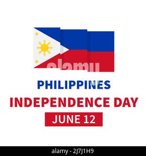 Affiche typographique du jour de l'indépendance des Philippines avec drapeau isolé sur blanc. Fête nationale célébrée le 12 juin. Modèle vectoriel pour, bannière, saluant Illustration de Vecteur