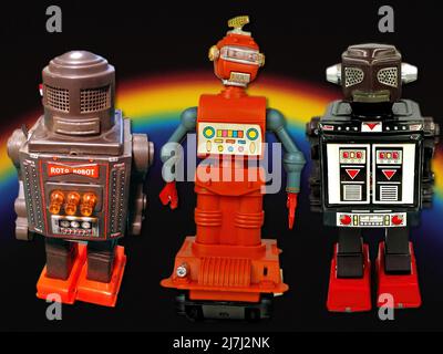 Trois beaux robots jouets produits en 1950s Banque D'Images