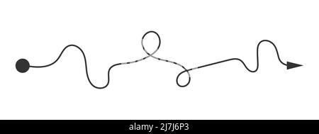 Ligne courbe avec point de départ et flèche de direction. Chemin difficile, chemin du chaos, chemin dur, symbole de défi isolé sur fond blanc. Illustration graphique vectorielle Illustration de Vecteur