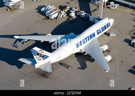 Avions de fret Boeing 747 de Western Global Airlines. Avion B747 pour le fret. Boeing 747-400F. Banque D'Images