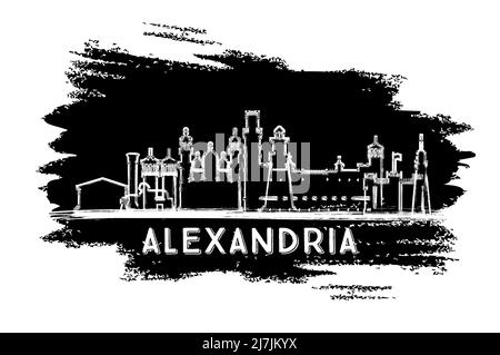 Silhouette d'Alexandrie Egypt City. Esquisse dessinée à la main. Concept de voyage d'affaires et de tourisme avec architecture historique. Illustration vectorielle. Illustration de Vecteur