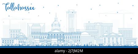 Outline Tallahassee Florida City Skyline avec Blue Buildings. Illustration vectorielle. Tallahassee Cityscape avec des sites touristiques. Illustration de Vecteur