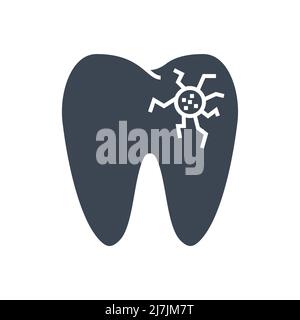 Icône de glyphe vectoriel lié aux caries. Panneau de caries. Icône de dent avec lésion. Isolé sur fond blanc Illustration de Vecteur