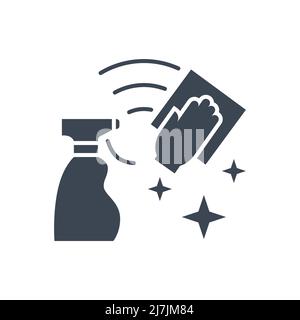 Nettoyage de l'icône de glyphe vecteur associé. Désinfectant vaporiser et nettoyer la main avec une surface à essuyer. Nettoyer l'affiche. Isolé sur fond blanc. Illustration vectorielle modifiable Illustration de Vecteur