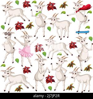 Motif sans couture avec jolie illustration de chèvres Illustration de Vecteur