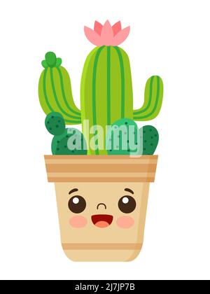 Vecteur mignon kawaii fleur cactus dans pot de fleur Illustration de Vecteur