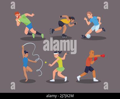 six athlètes pratiquant le sport Illustration de Vecteur
