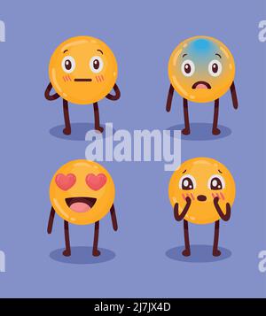 emojis caractères quatre icônes Illustration de Vecteur