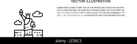 Kiev, Ukraine - 1 mars 2022: Vector Statue of Liberty, États-Unis, symbole d'une ligne. Illustration continue d'une ligne. Illustration de Vecteur