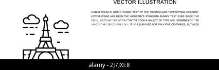 Kiev, Ukraine - 1 mars 2022: Vector Tour Eiffel, France, symbole d'une ligne. Illustration continue d'une ligne. Illustration de Vecteur