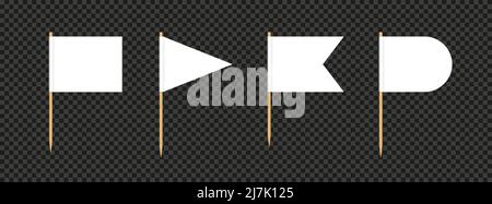 Indicateur de cure-dent. Drapeau blanc sur bâton de bois. Cure-dents en bois avec bannière en papier blanc pour la décoration des aliments et des cocktails. Différentes formes de pennant Illustration de Vecteur