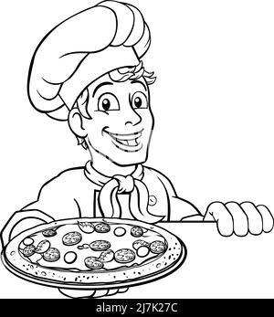 Pizza Chef Cartoon Illustration de Vecteur