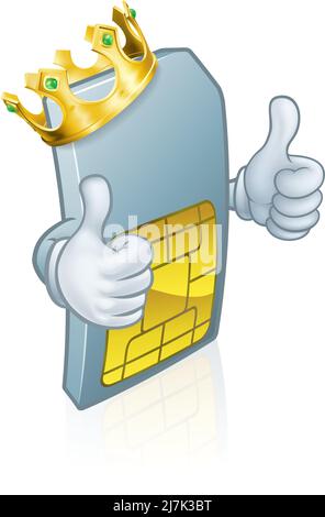 Carte Sim De Téléphone Mobile King Cartoon Mascot Illustration de Vecteur