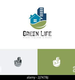 Leaf Eco Green Building House Hôtel Appartement logo Illustration de Vecteur