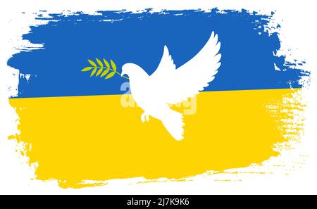 Un coup de pinceau à grunge avec le drapeau national de l'Ukraine et colombe la paix. Aquarelle peinture drapeau ukrainien. Symbole vectoriel, affiche, bannière ou t-shirt Illustration de Vecteur