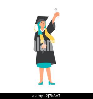 Femme diplômée en robe universitaire et casquette carrée Illustration de Vecteur