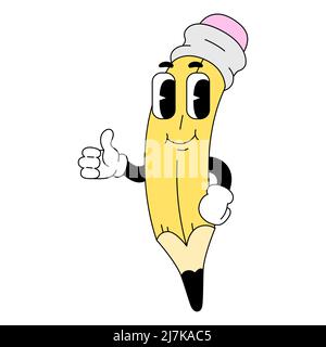 Illustration vectorielle d'un crayon souriant isolé sur fond blanc. Caractère dans le style de dessin animé traditionnel. Photo pour autocollant, imprimé, poster, greeti Illustration de Vecteur