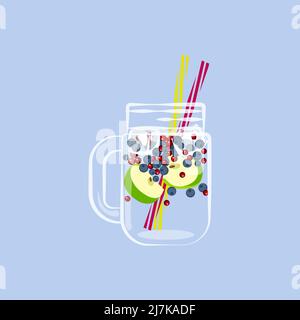 Limonade en conserve et tranches de fruits frais et de baies Illustration de Vecteur