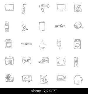 appareils ménagers icônes vectorielles linéaires dessinées à la main Illustration de Vecteur