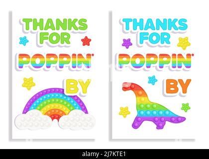 Lot de 2 cartes d'anniversaire Popit arc-en-ciel à motif jouet pour violon. Faites la fête comme un jouet en silicone tendance pour le violon dans des couleurs vives. Capteur de bulle Illustration de Vecteur