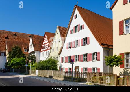 Maisons pignon à la Gerber Lane, Nördlingen, Swabia, Bavière, Allemagne, Europe Banque D'Images