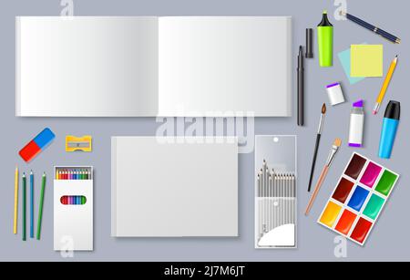 Peinture art papeterie Realistic 3D Vector Set Illustration de Vecteur