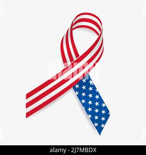Ruban drapeau américain. Indépendance et Memorial Day. Symbole patriotique et de solidarité. Isolé sur fond blanc. Illustration vectorielle. Illustration de Vecteur