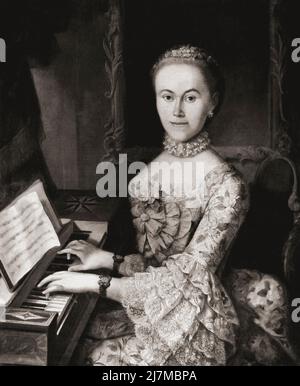Maria Anna Mozart, 1751 - 1829. Sœur aînée de Wolfgang Mozart et musicienne elle-même. Après la peinture de Franz Joseph Degle. Banque D'Images