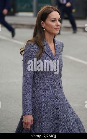 La duchesse de Cambridge arrive pour assister à l'ouverture officielle du Mémorial de la Glade de lumière, commémorant les victimes de l'attentat terroriste du 22nd mai 2017 à Manchester Arena. Date de la photo: Mardi 10 mai 2022. Banque D'Images