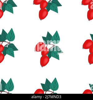 Branches de hanches roses rouges sans couture. Illustration vectorielle de style plat. Imprimé fruits Illustration de Vecteur