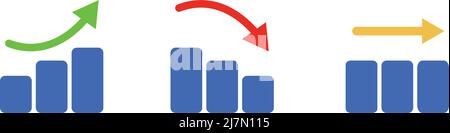 Ensemble d'icônes pour une barre montante, une barre descendante et une barre plate. Performances de l'entreprise et performances de l'investissement. Vecteur modifiable. Illustration de Vecteur