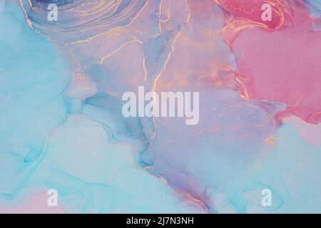 Arrière-plan abstrait de peinture à l'encre liquide de couleur rose bleue. Banque D'Images