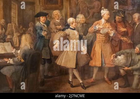 Peinture de la progression du Rake intitulée 'The Levee' par William Hogarth Banque D'Images